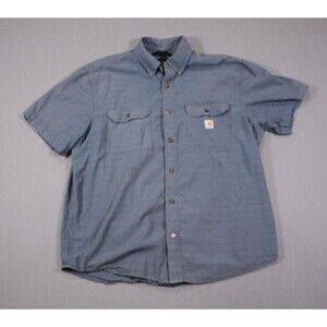 Carhartt Grey Striped  Short Sleeve Button Down Shirt Men’s Loose Fit Sz XL